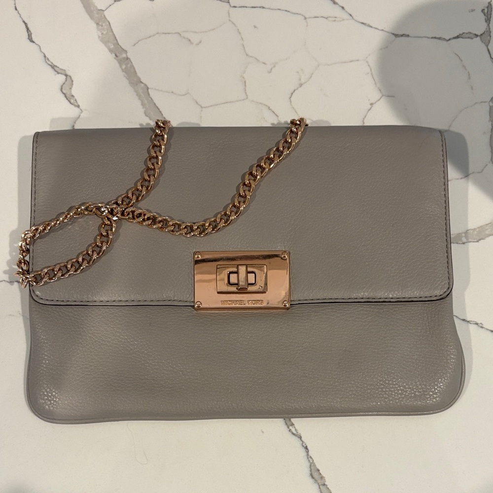 Michael Kors Taupe Leather Shoulder Bag with Gold Chain